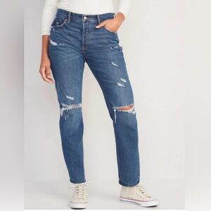 Old Navy Dark Wash Distressed High-Rise Slouchy Straight Raw Hem Sz 10